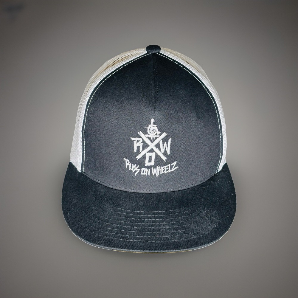 Russ On Wheelz Trucker Hat Black White Mesh Flat Brim Snapback Rare Streetwear